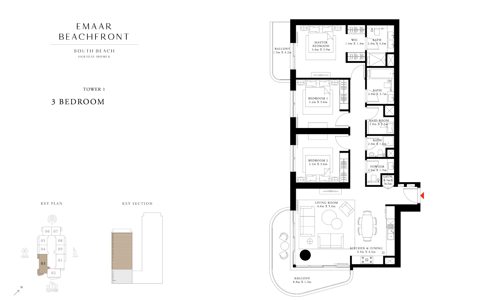 3-х спальные апартаменты в Marina Vista Tower 1