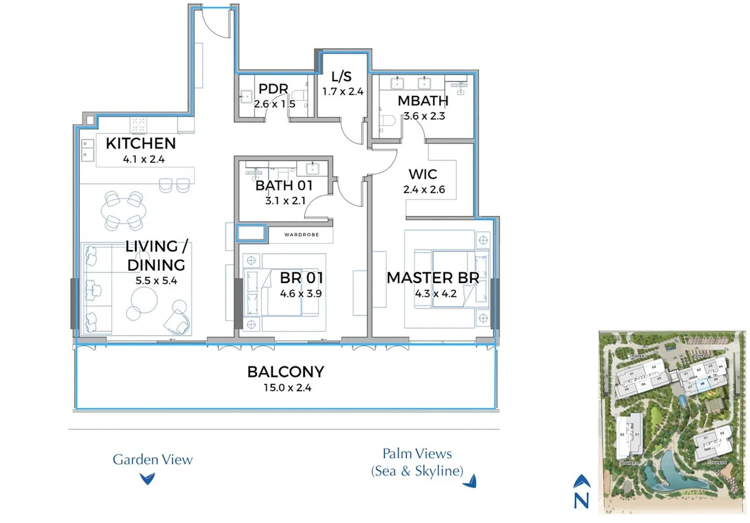 2-х спальные апартаменты в Serenia Living Tower 1