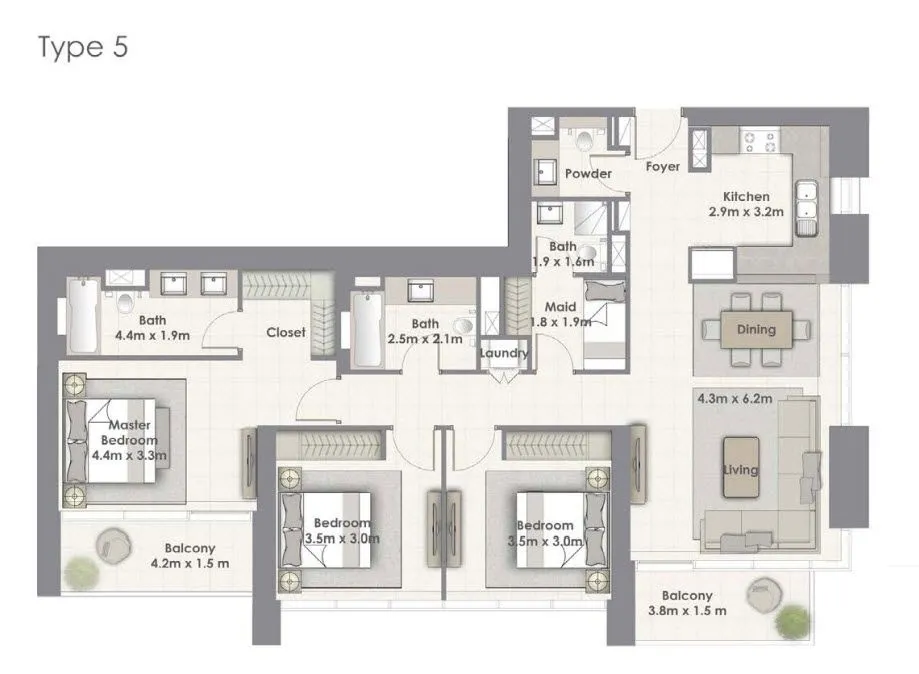 3-х спальные апартаменты в Creekside 18 Tower B