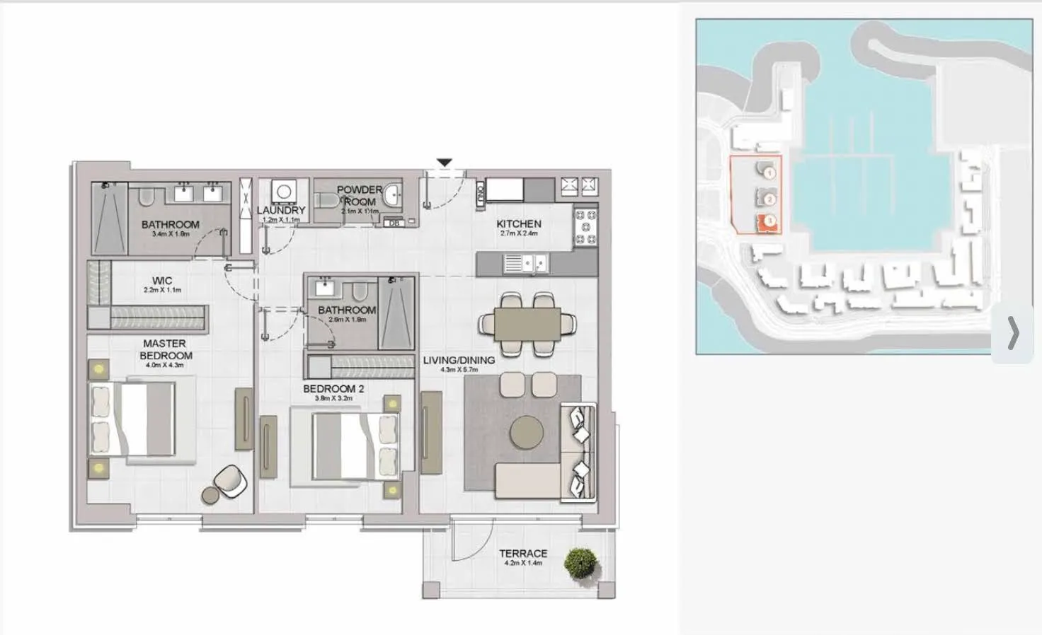 2-х спальные апартаменты в La Sirene Building 3