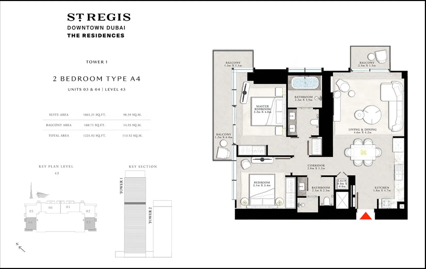 2-х спальные апартаменты в St. Regis Residences Tower 1