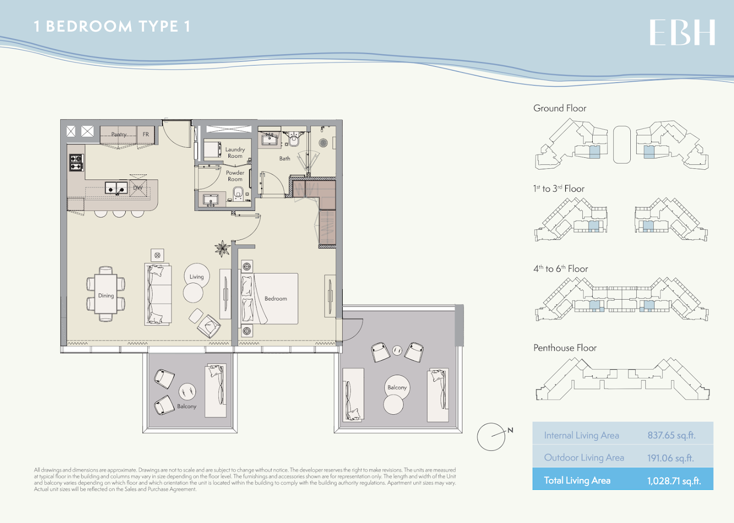 1-спальные апартаменты в Ellington Beach House