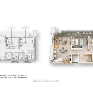 2-х спальные апартаменты в Azizi Riviera 
